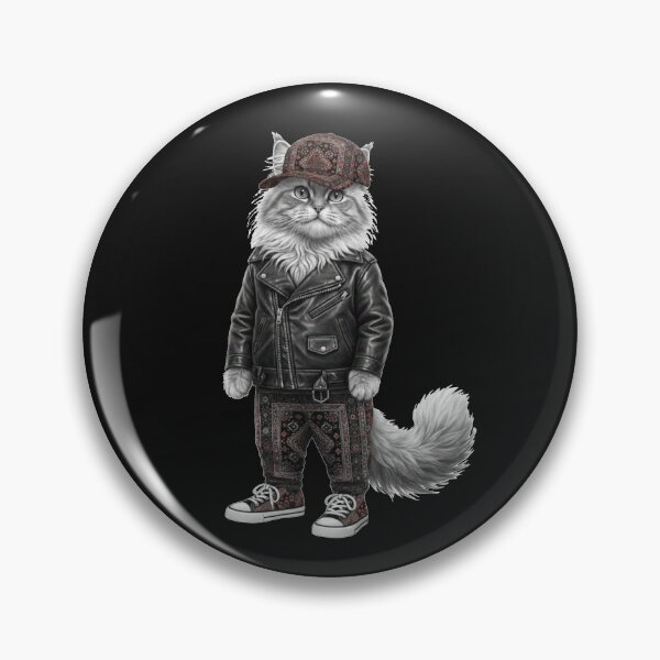 Item preview, The Biker Cat: Fluffy Feline in Leather Jacket and Moroccan Pattern Streetwear designed and sold by designwiss.