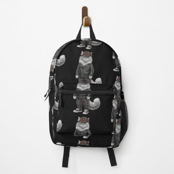 Item preview, The Biker Cat: Fluffy Feline in Leather Jacket and Moroccan Pattern Streetwear designed and sold by designwiss.