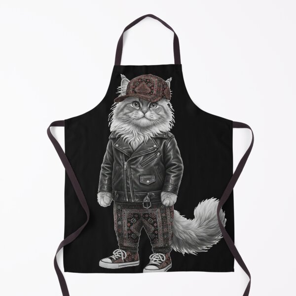 Item preview, The Biker Cat: Fluffy Feline in Leather Jacket and Moroccan Pattern Streetwear designed and sold by designwiss.
