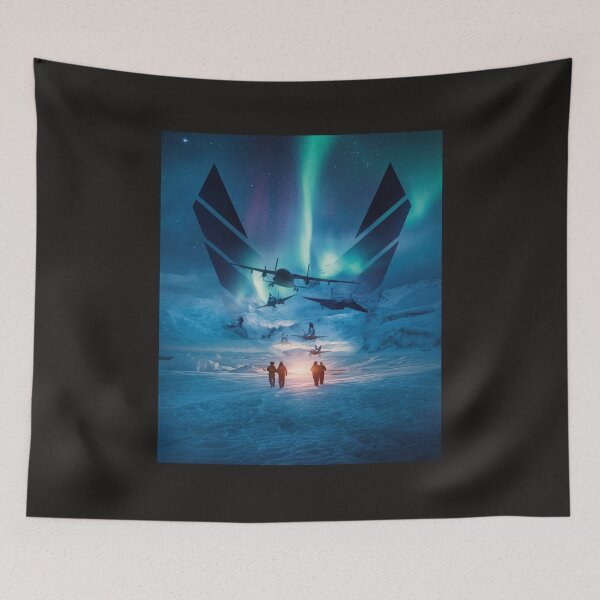 Item preview, Aurora Australis Over Antarctic Expedition Aircraft Silhouette Poster designed and sold by TitanRN.