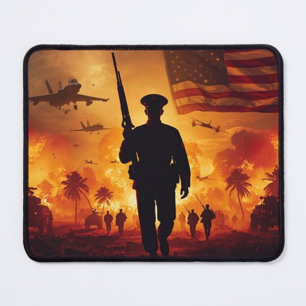 Item preview, Patriotic US Marine Silhouette American Flag Sunset Battlefield Illustration designed and sold by TitanRN.
