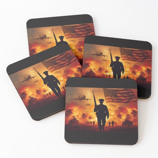 Item preview, Patriotic US Marine Silhouette American Flag Sunset Battlefield Illustration designed and sold by TitanRN.