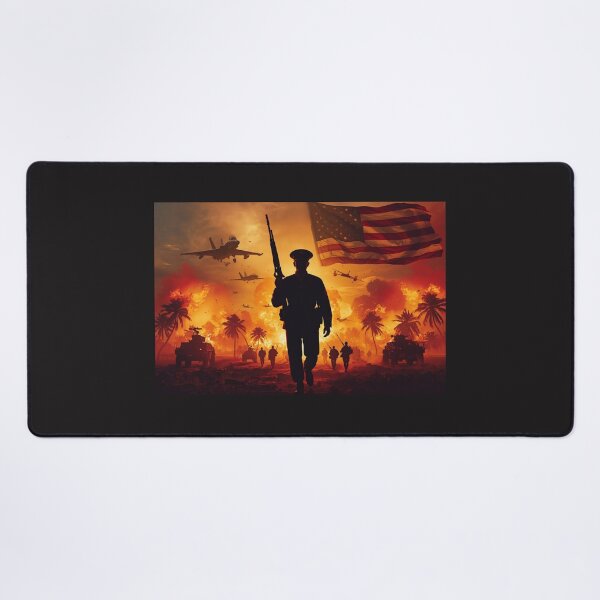 Item preview, Patriotic US Marine Silhouette American Flag Sunset Battlefield Illustration designed and sold by TitanRN.