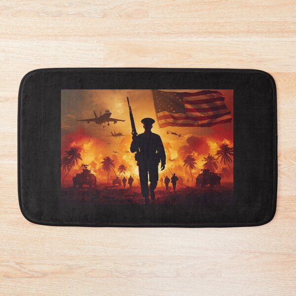 Item preview, Patriotic US Marine Silhouette American Flag Sunset Battlefield Illustration designed and sold by TitanRN.
