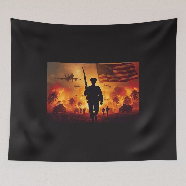 Item preview, Patriotic US Marine Silhouette American Flag Sunset Battlefield Illustration designed and sold by TitanRN.