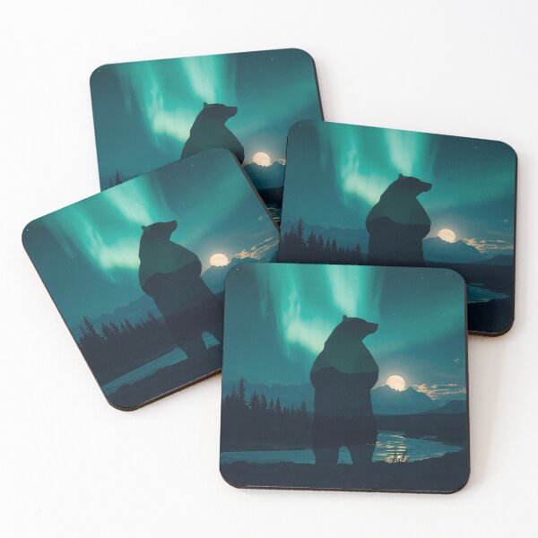 Item preview, Grizzly Bear Silhouette Under Aurora Borealis Northern Lights Landscape designed and sold by TitanRN.
