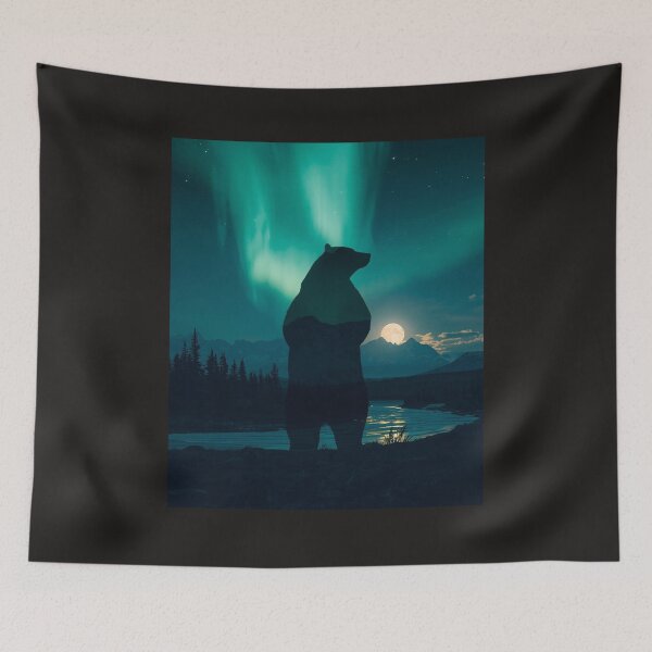 Item preview, Grizzly Bear Silhouette Under Aurora Borealis Northern Lights Landscape designed and sold by TitanRN.