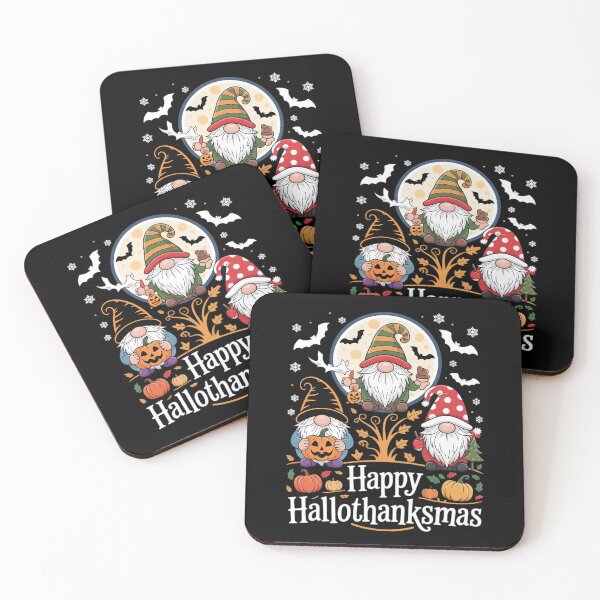 Aperçu de l'œuvre Joyeux HalloThanksMas Halloween Thanksgiving Noël Gnomes créée et vendue par RsFilsingerArt.