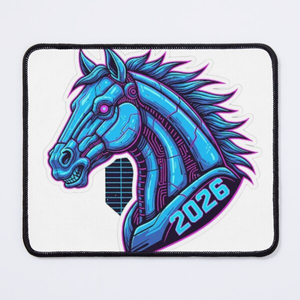 Item preview, Cyberpunk Horse 2026 | Synthwave Robotic Zodiac Art designed and sold by Rosuma Designs.