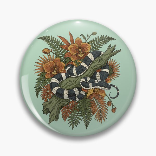 Item preview, Banded Krait With Tropical Orchids And Ferns Vintage Rainforest Illustration designed and sold by BirdsnStuff.