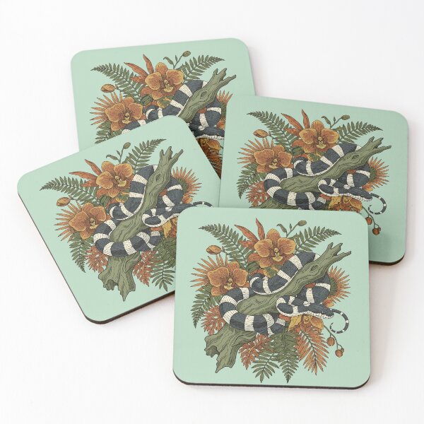 Item preview, Banded Krait With Tropical Orchids And Ferns Vintage Rainforest Illustration designed and sold by BirdsnStuff.