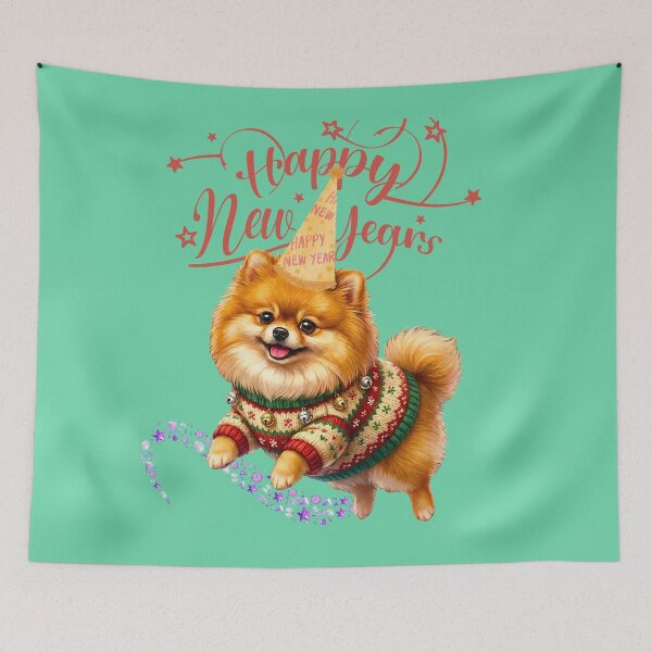 Item preview, Cute Pomeranian Dog Happy New Year Party | Festive Ugly Christmas Sweater designed and sold by E-SarnEdge.