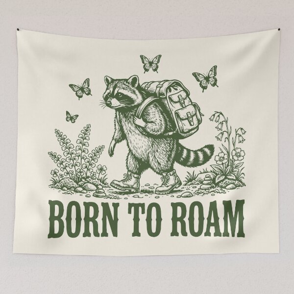 Item preview, Born To Roam Funny Raccoon Retro Hiking designed and sold by Y-Vibes.