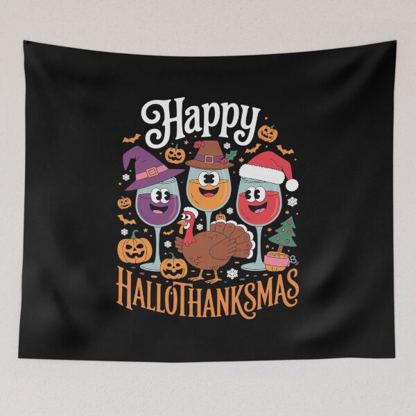 Item preview, Happy Hallothanksmas Halloween Wine Thanksgiving Christmas designed and sold by RsFilsingerArt.