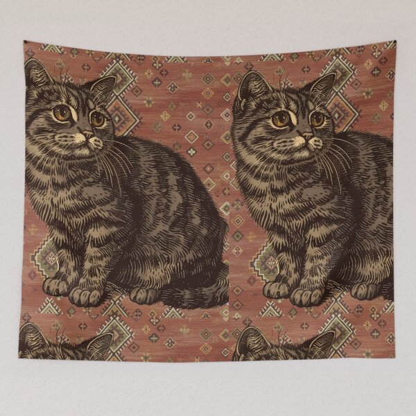 Item preview, Vintage Tabby Cat on Moroccan Rug designed and sold by designwiss.