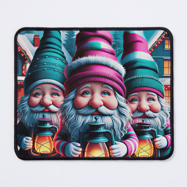 Item preview, Whimsical Christmas Gnomes Trio Poster – Cozy Winter Wonderland Wall Art with Lanterns and Snowy Alpine Village – Magical Nordic Holiday Decor designed and sold by ZyxDes.