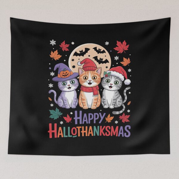 Item preview, Halloween Thanksgiving Christmas Happy HalloThanksMas Cats  designed and sold by VerseFarm.