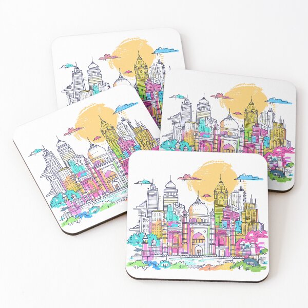 Item preview, Colorful Islamic Cityscape with Mosque and Modern Skyline designed and sold by DesignArtist.ia.