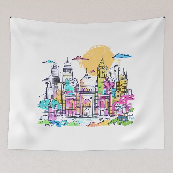 Item preview, Colorful Islamic Cityscape with Mosque and Modern Skyline designed and sold by DesignArtist.ia.