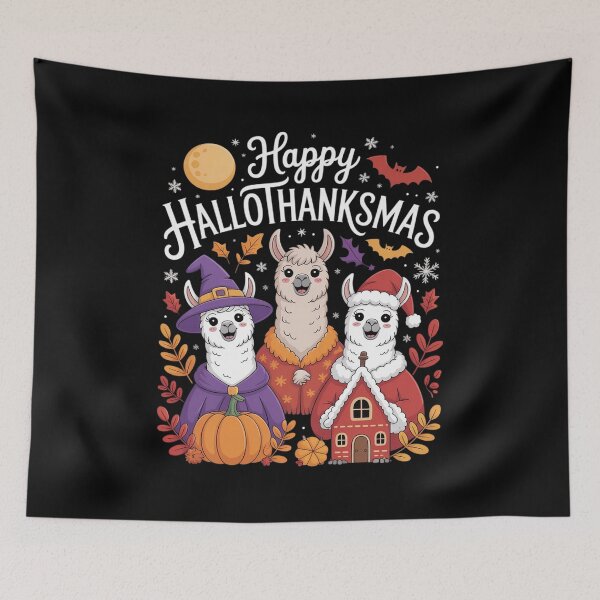 Item preview, Happy Hallothanksmas Llamas Halloween Thanksgiving Xmas Fun  designed and sold by RsFilsingerArt.