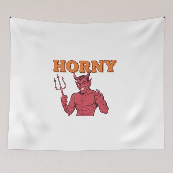 Item preview, Horny, Devil, devil pun, satan, funnyfits70, Humor, Funny, retro, vintages, funny quotes, animal humor, designed and sold by FunnyFits70.