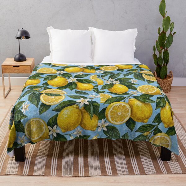 Item preview, Fresh Lemon Citrus Pattern on Blue Summer Aesthetic designed and sold by Digital Muse Store.