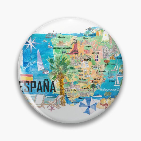 Item preview, Spain Illustrated Country Travel Map with Main Roads and Highlights designed and sold by artshop77.