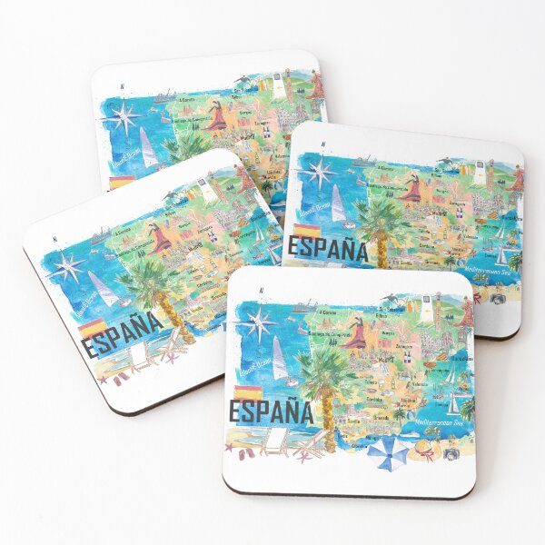 Item preview, Spain Illustrated Country Travel Map with Main Roads and Highlights designed and sold by artshop77.