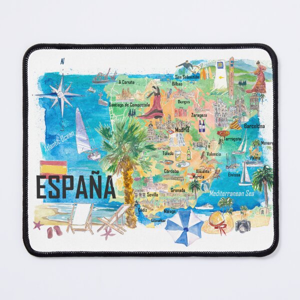 Item preview, Spain Illustrated Country Travel Map with Main Roads and Highlights designed and sold by artshop77.