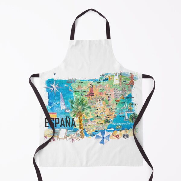Item preview, Spain Illustrated Country Travel Map with Main Roads and Highlights designed and sold by artshop77.
