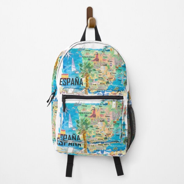 Item preview, Spain Illustrated Country Travel Map with Main Roads and Highlights designed and sold by artshop77.