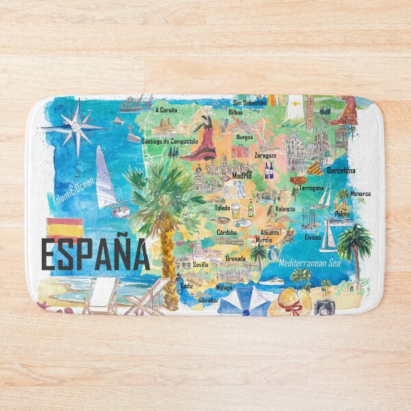 Item preview, Spain Illustrated Country Travel Map with Main Roads and Highlights designed and sold by artshop77.