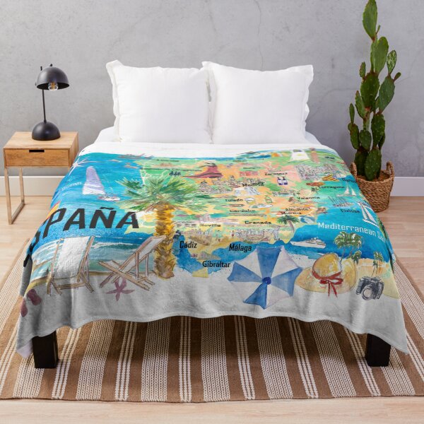 Item preview, Spain Illustrated Country Travel Map with Main Roads and Highlights designed and sold by artshop77.