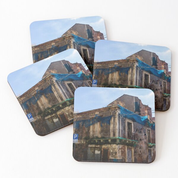 Item preview, Old Ruined Building With Blue Tarps And Graffiti On A Quiet Urban Street Corner Today designed and sold by Nmallia.