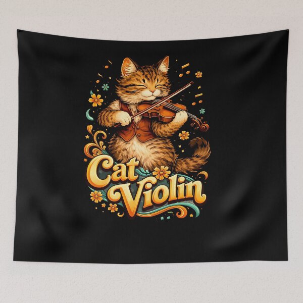 Item preview, Musical Cat Playing Violin Illustration designed and sold by Aileen404.
