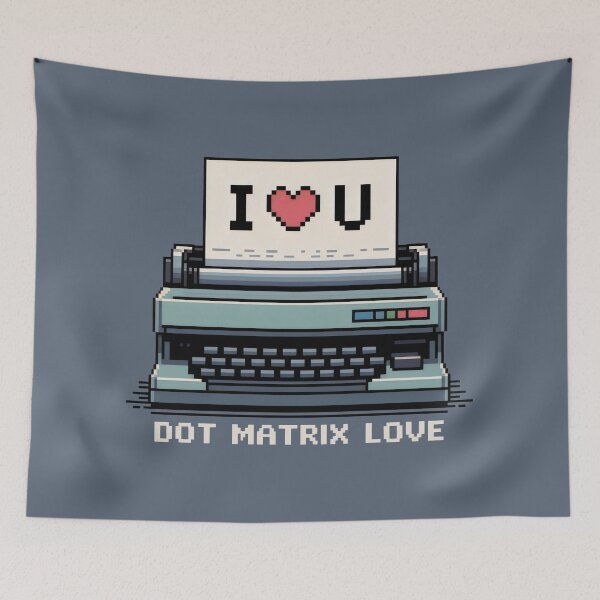 Item preview, Dot Matrix Love Pixel Art Design with I ❤️ U Message and Vintage Printer Illustration designed and sold by SplashTastic.
