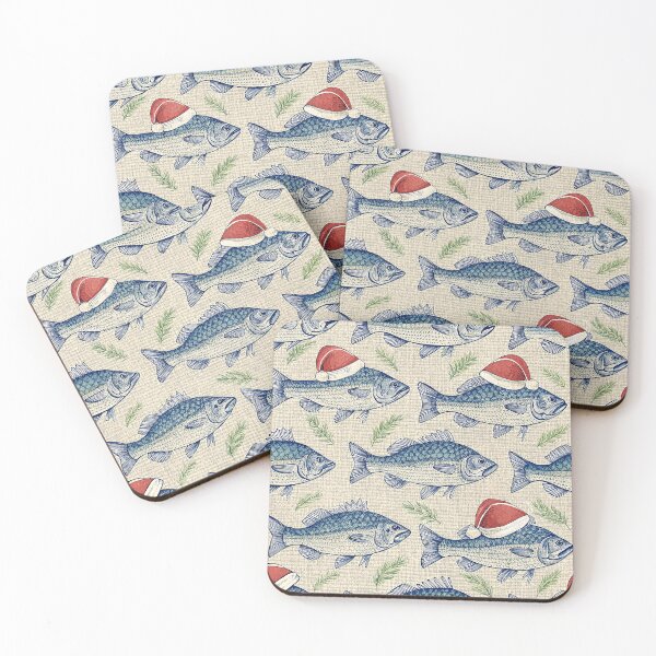 Item preview, Christmas fish pattern: Engraved border with Santa hats designed and sold by AestheticsTime.