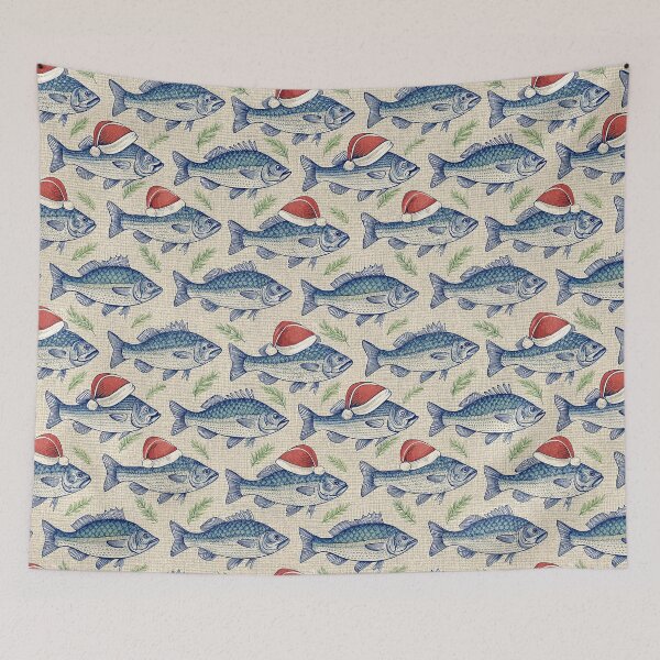 Item preview, Christmas fish pattern: Engraved border with Santa hats designed and sold by AestheticsTime.