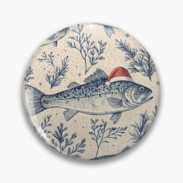 Item preview, Christmas fish pattern: Engraved border with Santa hats designed and sold by AestheticsTime.