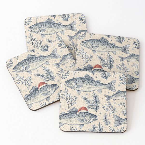 Item preview, Christmas fish pattern: Engraved border with Santa hats designed and sold by AestheticsTime.