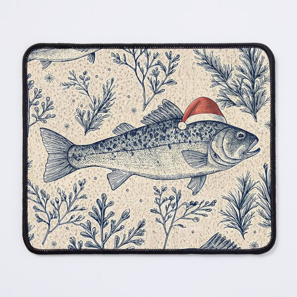 Item preview, Christmas fish pattern: Engraved border with Santa hats designed and sold by AestheticsTime.