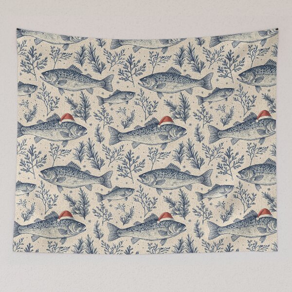 Item preview, Christmas fish pattern: Engraved border with Santa hats designed and sold by AestheticsTime.