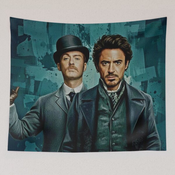 Item preview, Victorian Mystery Duo Art | Classic Detective Waistcoat Painting | Teal Textured Background Action Poster designed and sold by Art's Diner.