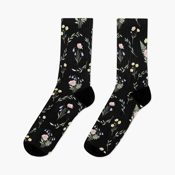 Item preview, Delicate Meadow Botanicals on Black – Soft Wildflower Pattern designed and sold by Velavue .