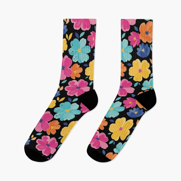 Item preview, Wild Spectrum Blooms – Bold Colorful Floral Pattern on Black designed and sold by Velavue .