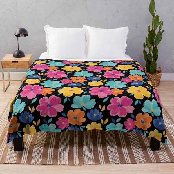 Item preview, Wild Spectrum Blooms – Bold Colorful Floral Pattern on Black designed and sold by Velavue .