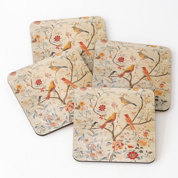 Item preview, Ivory Silk Floral Wildflowers Birdy Tree Carpet designed and sold by GrinGalore.