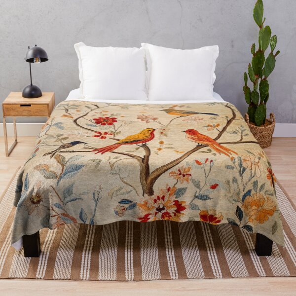 Item preview, Ivory Silk Floral Wildflowers Birdy Tree Carpet designed and sold by GrinGalore.