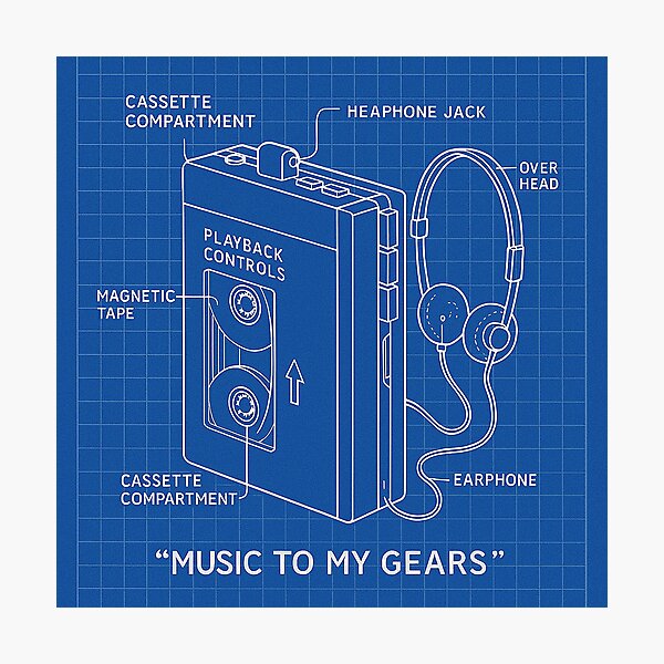 Item preview, Portable Mixtape Master – Walkman Blueprint Poster designed and sold by Grand Illusions.