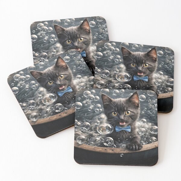 Item preview, Playful Black Kitten in Bubble Bath Wooden Tub Funny and Whimsical designed and sold by Stephanie Laird.